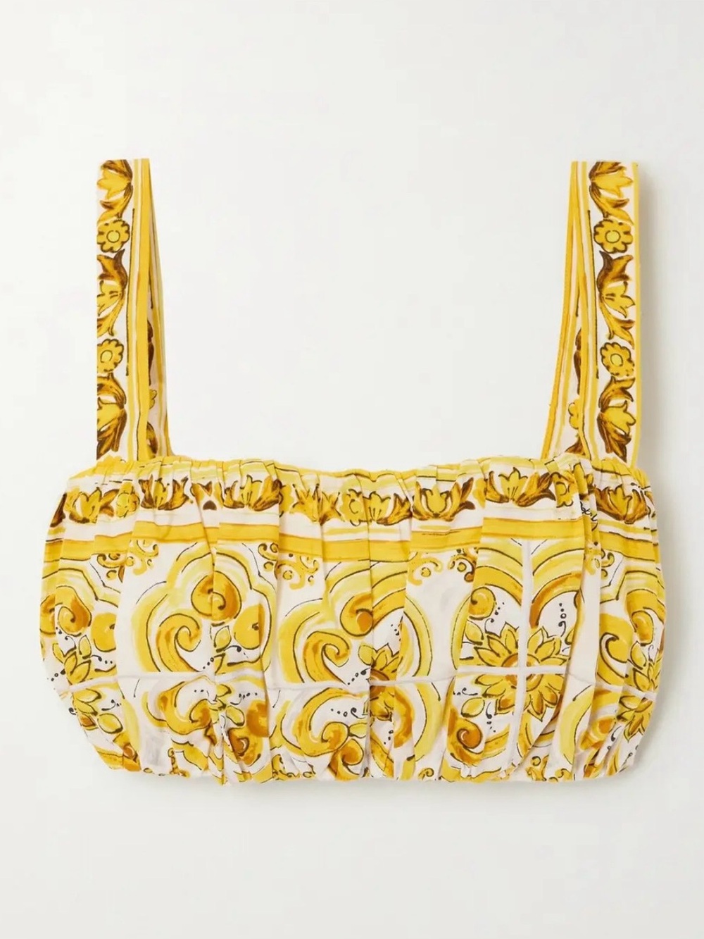 Dolce&Gabbana Maiolica Cropped Cotton-Poplin Yellow Top